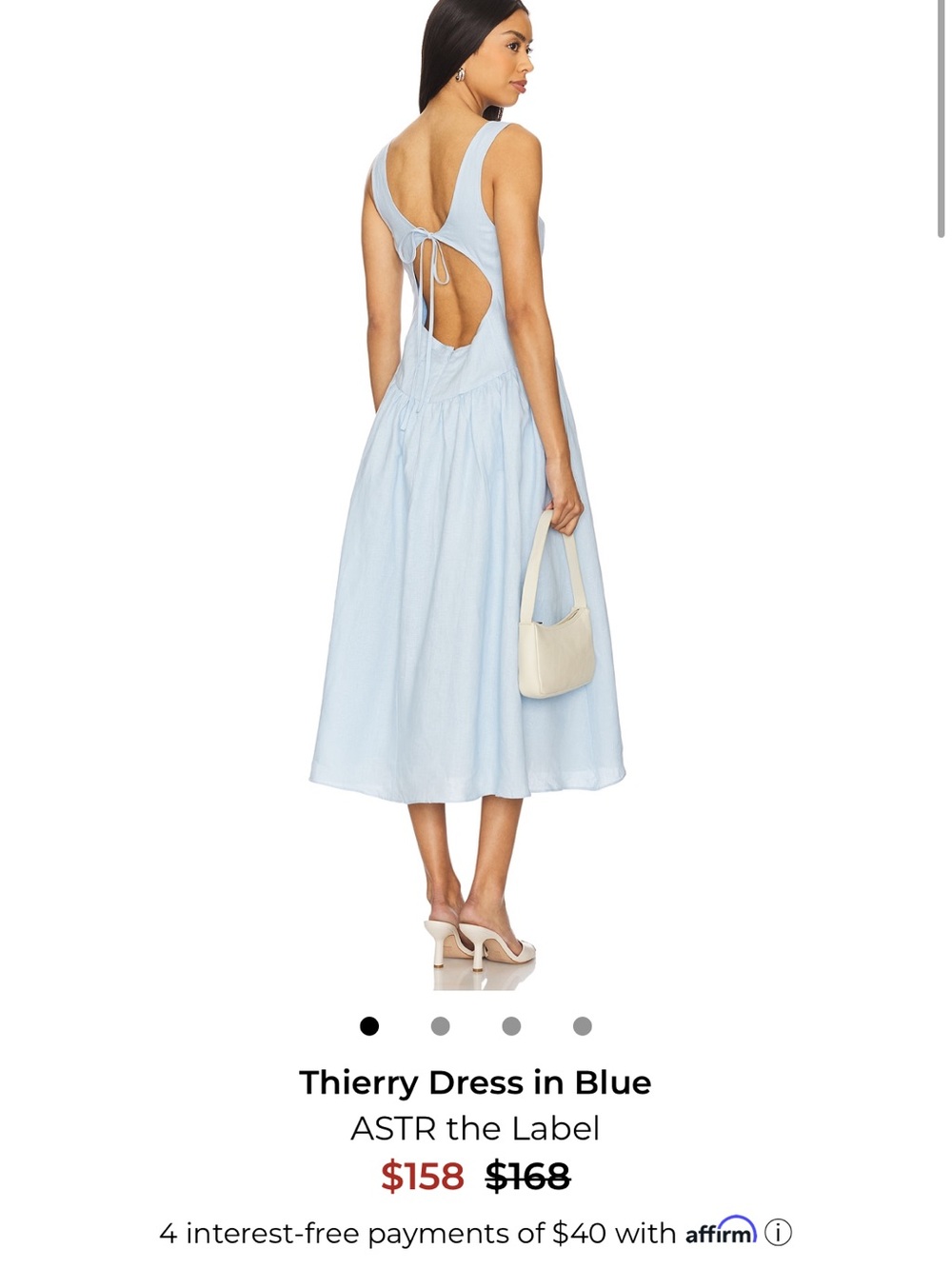 New with tags! ASTR the Label Powder Blue Backless Midi Dress with Tie - Picture 3 of 7